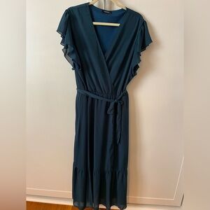 Teal V-Neck Flutter Sleeve Midi Dress XXL